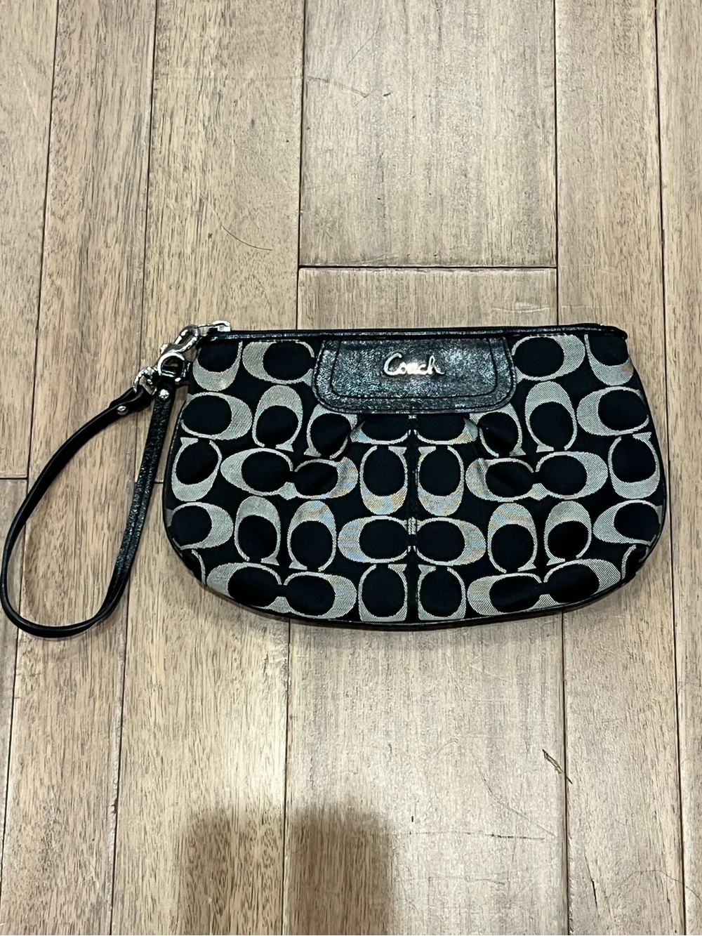 Vintage Coach Signature Canvas Wristlet in Black and Gray